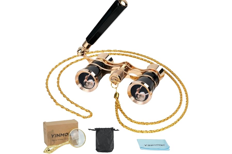 Opera Glasses 3X25 with Adjustable Handle,Chain,Magnifying Glass,BK9 Optical Prism, Mini Compact Vintage Theater Binoculars for Women Adults Kids in Opera Musical Concert-Black