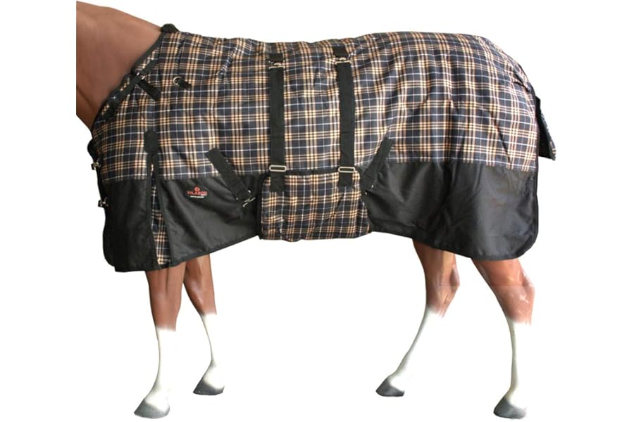 Orange Black Plaid 78 in HILASON 1200D Winter Waterproof Poly Horse Turnout Blanket Belly Wrap