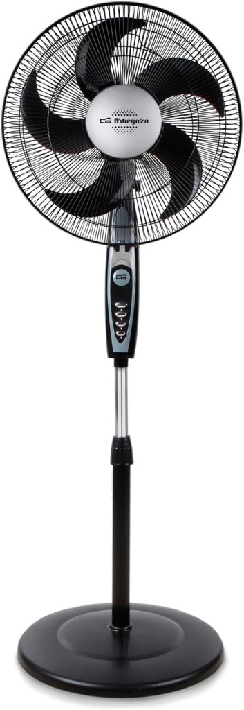 Orbegozo SF 0149, Ventilador de pie, 60 W, 3 velocidades, oscilante, silencioso, cabezal inclinable, altura regulable hasta 128 cm, rejilla de seguridad, tamaño de aspas 40 cm, color negro