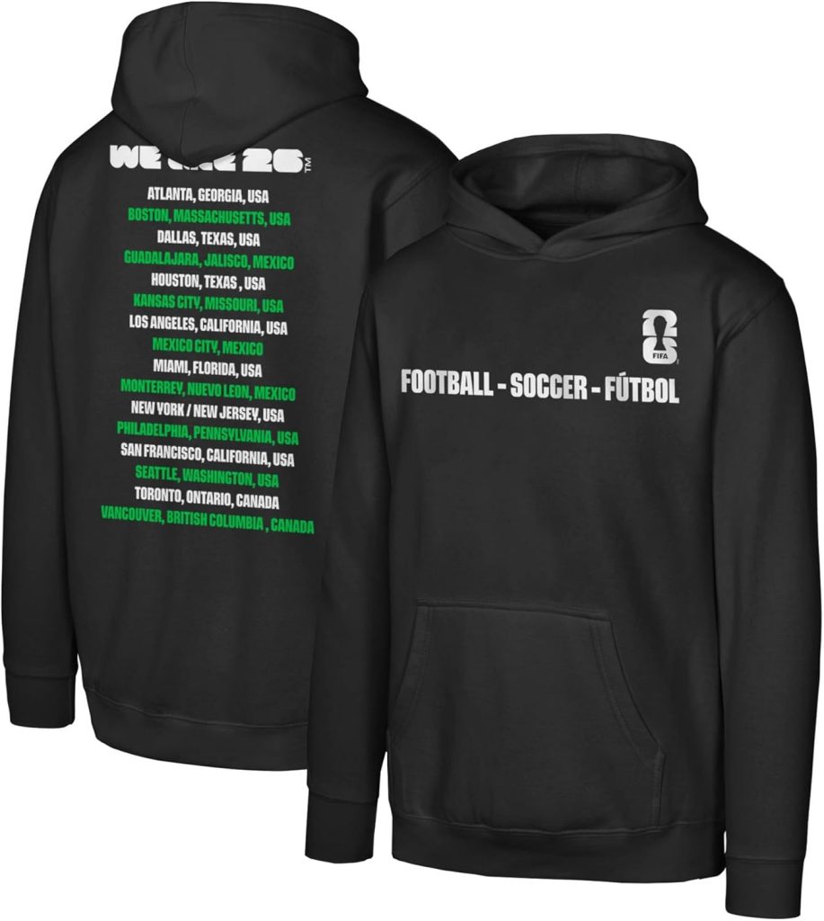 Outerstuff FIFA World Cup 2026 Men's Official Football Soccer Futbol Host City Fleece Lined Pullover Hoodie Sweastshirt (US, Alpha, Small, Regular, Regular, Black) : Sports & Outdoors