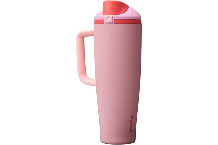 Owala FreeSip Tumbler Insulated Stainless Steel Water Bottle with Built-in Straw and Side Handle, For Travel, Work, School, and Sports, 40oz, BPA Free, Leak Proof, Angel Food Cake
