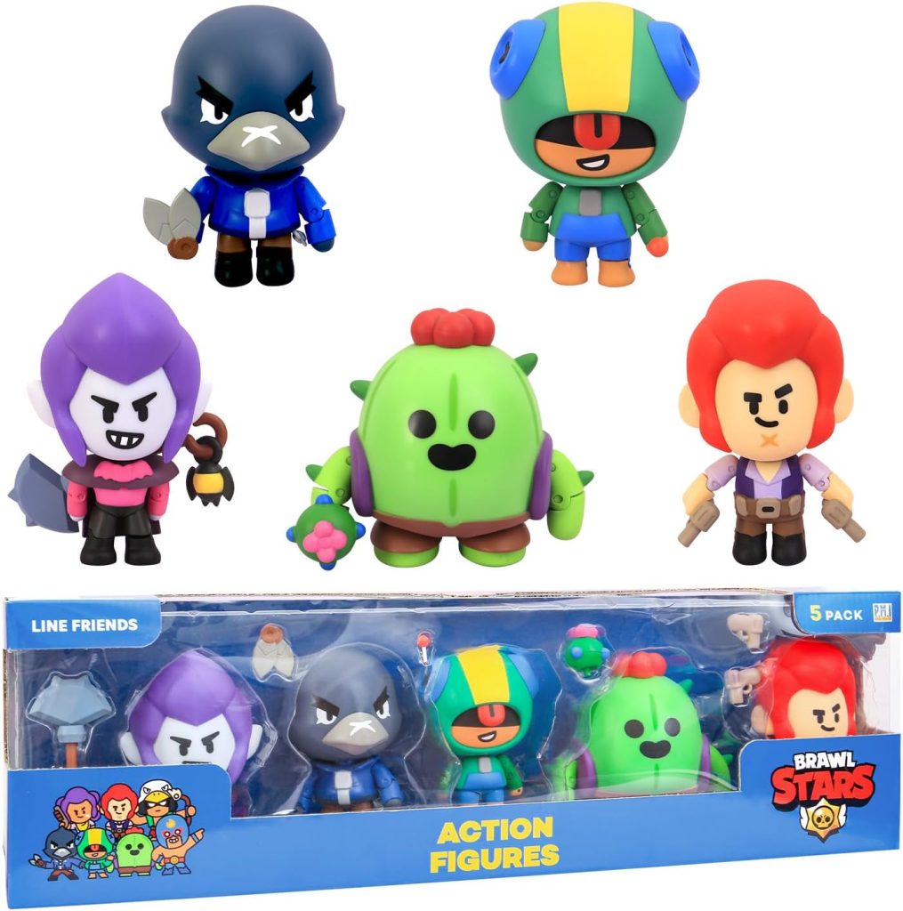 P.M.I. Brawl Stars Action Figures | All Five 4.5-Inch-Tall Collectibles | Brawl Stars Toys and Playable Mini Toys | Spike, Crow, Colt, Leon, and Mortis | Ultimate Gift Set for Brawl Stars