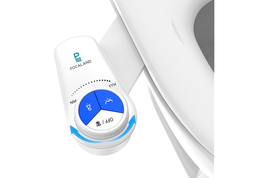 POCALAND Bidet Attachment for Toilet Seat, Non-Electric Cold Water Bidet with Pressure Controls, Dual Nozzles for Frontal & Rear Wash, Retractable Self-Cleaning for Female & Old- White