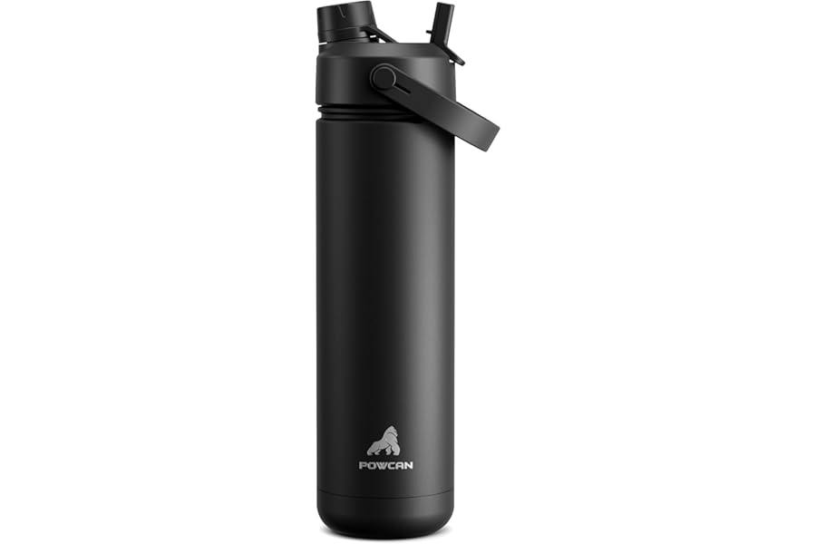 POWCAN 26 oz Insulated Water Bottle with 2-in-1 Straw and Spout Lid, Keep Cold 24H, Leak-Proof, Fits in Car Cup Holder, Stainless Steel Water Bottle for Sports, Travel, and School (Dark Knight)