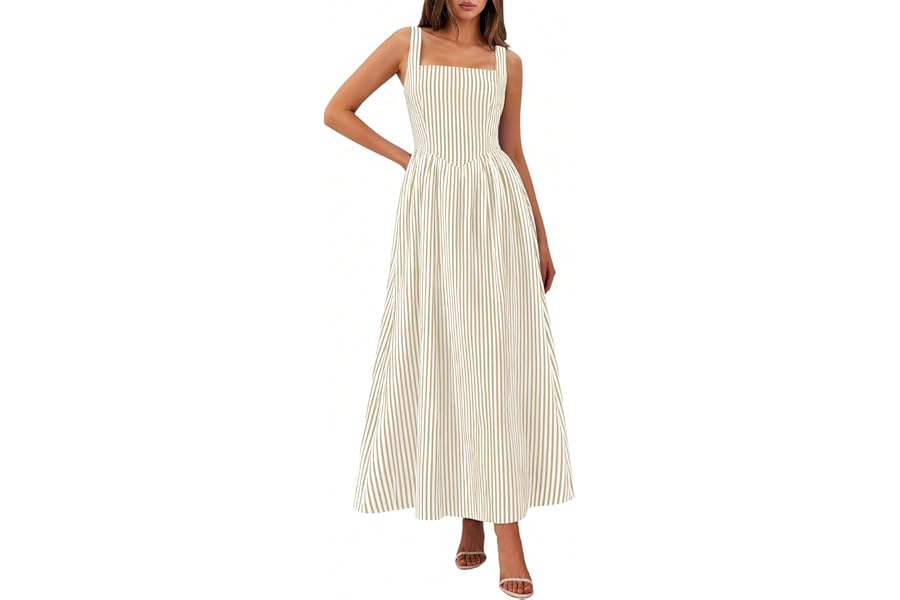 PRETTYGARDEN Women's Maxi Dress Summer Striped Sundress 2026 Spring Smocked A Line Long Flowy Beach Vacation Party Dresses
