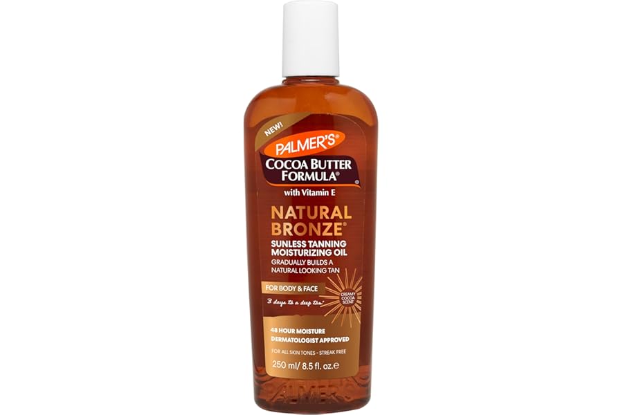 Palmer’s Cocoa Butter Formula, Natural Bronze Sunless Tanning Moisturizing Body Oil (8.5 fl oz), Face & Body Gradual Tanner, Buildable, Natural-Looking Tan in 3 Days, No Streak, 48-Hour Moisture