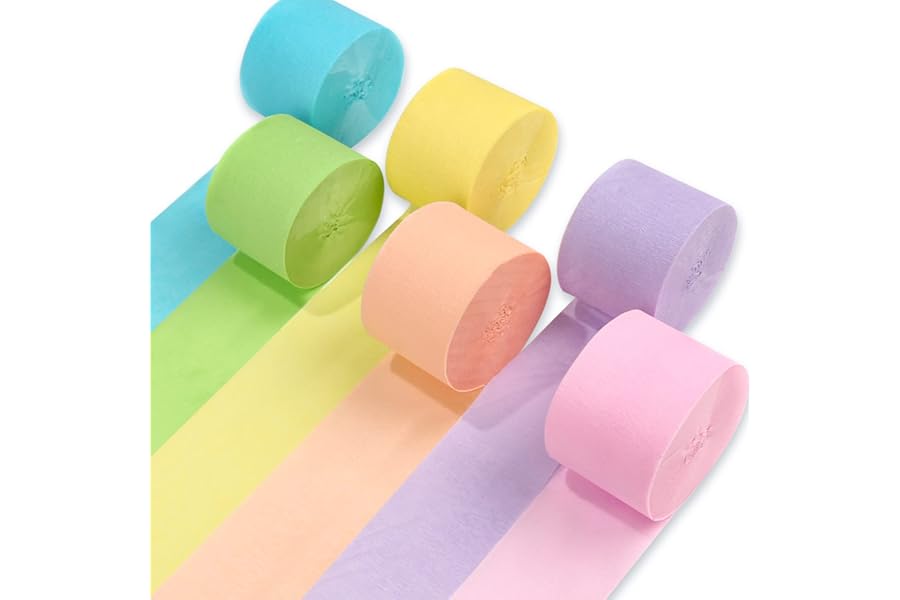 PartyWoo Crepe Paper Streamers 6 Rolls 492ft, Pack of Party Streamers in 6 Pastel Colors for Birthday Decorations, Party Decorations, Wedding Decorations (1.8 Inch x 82 Ft/Roll)