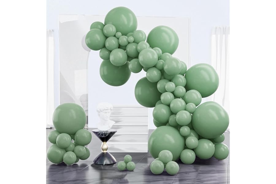 PartyWoo Dusty Green Balloons 100 pcs Different Sizes of 18 12 10 5 Inch Matte Sage Olive Boho Green Eucalyptus Latex Balloon Arch Kit Garland for Wedding Baby Shower Party Decorations Green-F03