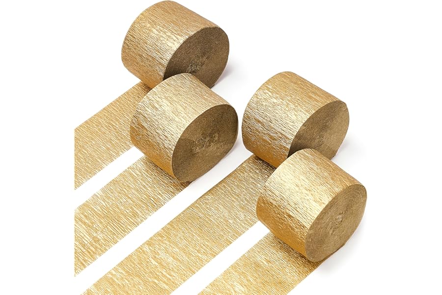 PartyWoo Gold Crepe Paper Streamers 4pcs 328ft Pack of Gold Crepe Paper for Wedding Birthday Baby Shower Engagement Anniversary New Year Eve Graduation Party Decorations(1.8 Inchx82 Ft/Roll)