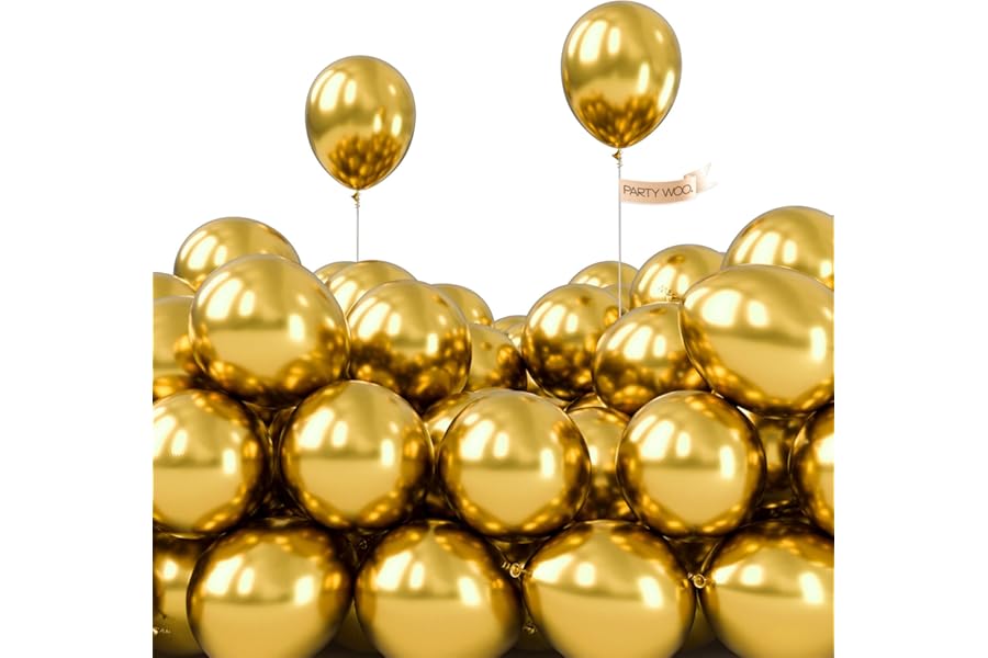 PartyWoo Metallic Gold Balloons 50pcs 5 Inch Small Mini Chrome Gold Latex Balloons for Graduation Baby Shower Gender Reveal Wedding Bachelorette New Year Birthday Party Decorations Gold-G101