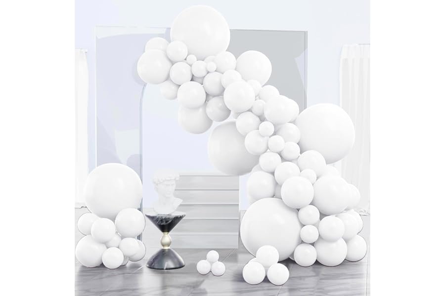 PartyWoo White Balloons 140 pcs Different Sizes of 18 12 10 5 Inch White Balloons Arch Kit Garland for Wedding Baby Shower Birthday Bridal Shower Graduation Engagement Party Decorations White-Y13