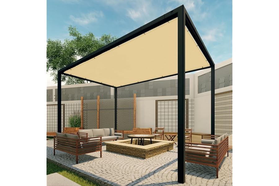 Patio Paradise 14' x 18' Sun Shade Cloth with Grommets Rectangle Shade Sail Canopy Pergola Cover with Straight Edge, UV Block Fabric for Backyard Deck Outdoor Activities, Sand