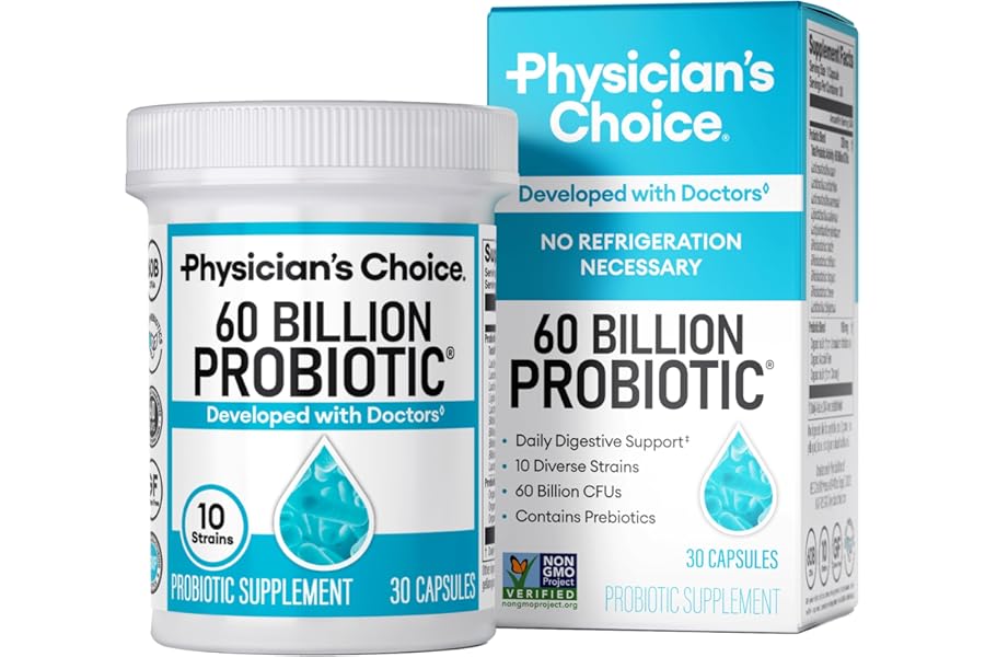 Physician's CHOICE Probiotics 60 Billion CFU - 10 Strains + Organic Prebiotics - Immune, Digestive & Gut Health - Supports Oc