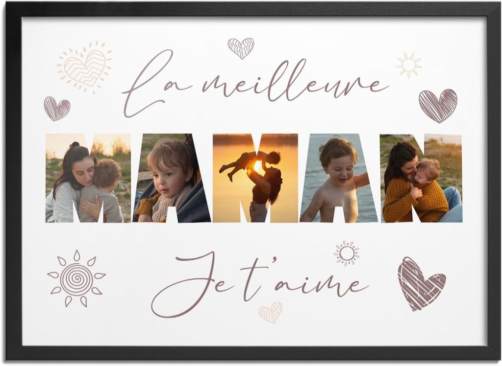 Pictalia - Cadre Personnalisé, Cadeau Fête des Mères Personnalisé, Cadeaux Fete des Meres Personnalisés, Cadre Maman personnalisable, Idée Fête des Mères, A4,A3,A2, Texte Personnalisable