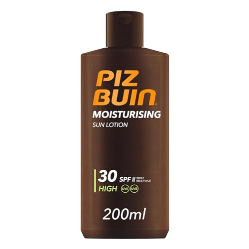 Piz Buin Moisturising Sun Lotion SPF 30 (200ml), Water-Resistant Piz Buin 30 Sunscreen with Advanced UVA/UVB Protection, Skincare with Glycerin and Feverfew PFE Plant Extract