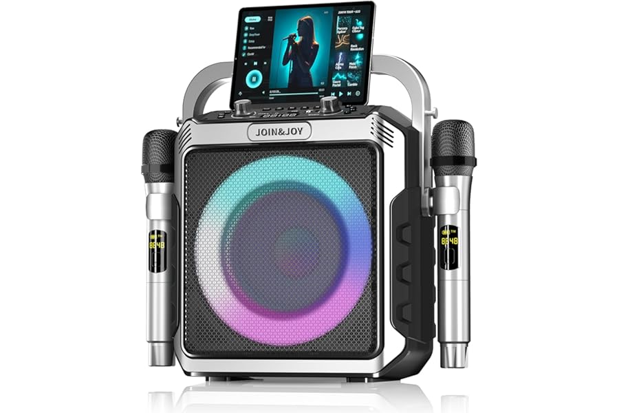 Portable Karaoke Machine, with Wireless Micrs, Party Speaker with LED Lights, Loud Subwoofer, USB/AUX, Outdoor Karaoke Speaker for Adults & Kids, Home & Party
