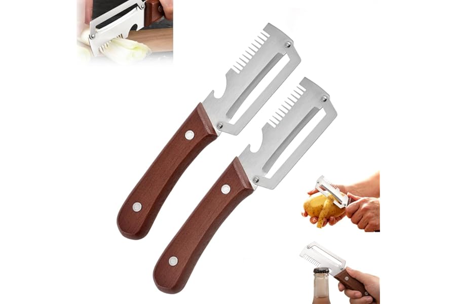 Premium Vegetable Peeler with Wooden Handle and Bottle Opener, Multi-Functional Vegetable Peeler for Kitchen, Kitchen Gadgets Tool for Fruit Pumpkin Peeling Potato Carrot Veggie Peeler (2)