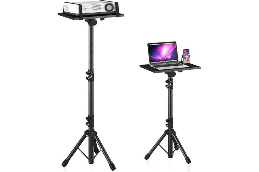 Projector Stand Tripod Adjustable, Laptop Height from 23.5 to 46.5 inches with Gooseneck Phone Holder, Floor for Office, Home, Stage, Studio, DJ Racks Holder Mount, 23.5inch-46.5inch