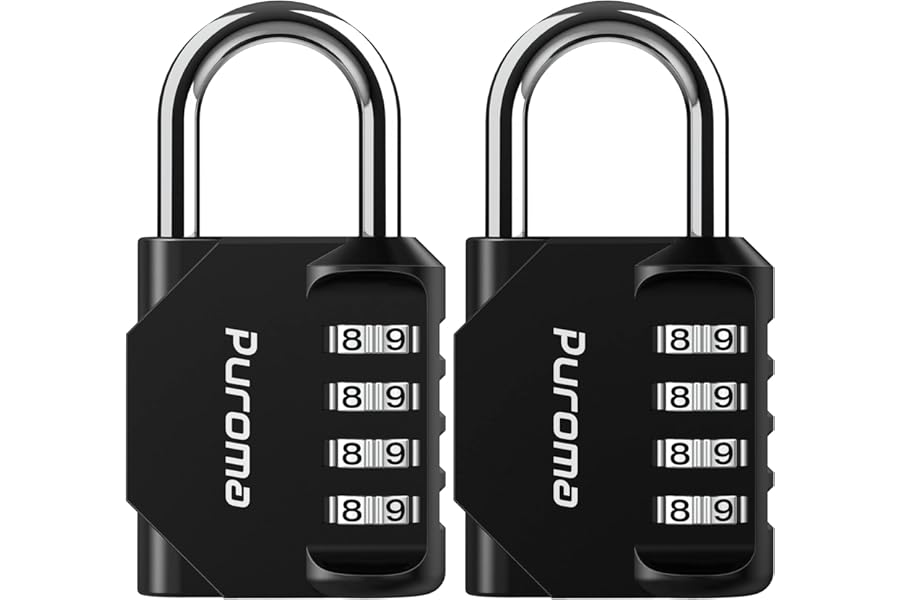 Puroma 2 Pack Combination Lock for Locker 4 Digit Outdoor Waterproof Padlock for School, Gym, Sports, Fence, Toolbox, Gate, Case, Outdoor, Hasp Storage (Black)