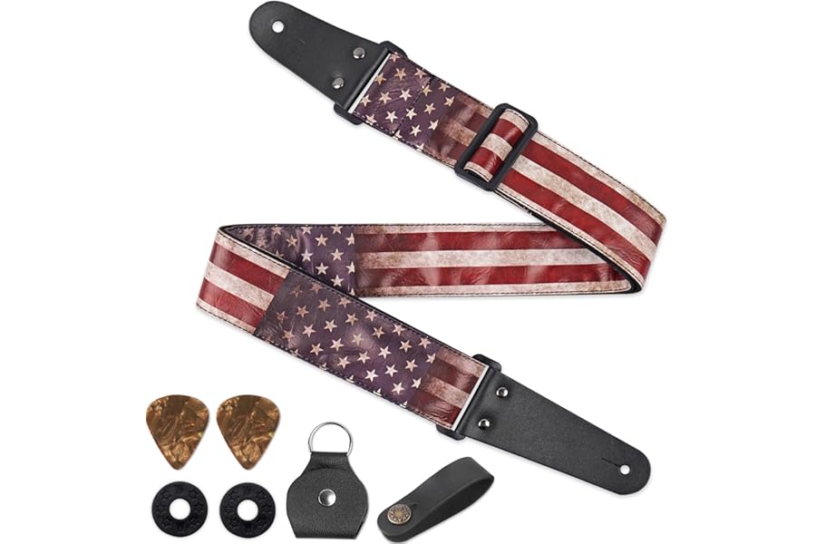 QIELIZI Adjustable Guitar Strap Includes 2 Strap Locks & 2 Matching Picks & 1 Picks Holder & 1 leather Strap Button.