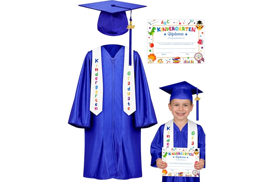 QZYL Kindergarten Graduation Cap and Gown Set, 2026 Congrats Grad Outfit with Tassel & Certificate for Kindergarten