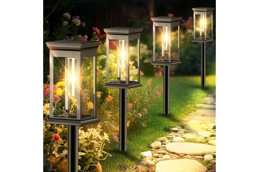 RAVICEN Solar Pathway Lights Outdoor Waterproof – 8 Pack Bright Solar Powered Garden Lights with Auto On/Off, IP65 LED Landscape Lighting for Walkway Patio Lawn Yard Decor