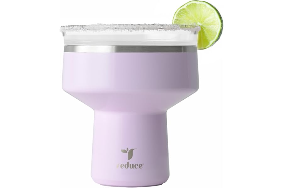REDUCE Saltini 16 oz Cocktail Tumbler - Insulated Margarita Tumbler with Lid - Keeps Drinks Cold for 10 Hours - 360 Sippable Martini Glass Alternative - Shatterproof, Perfect for Parties - Lilac Bud