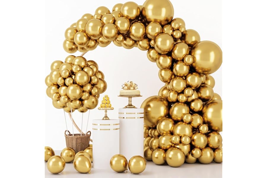 RUBFAC Gold Balloons 129pcs Different Sizes 18 12 10 5 Inch, Metallic Gold Balloon Garland Arch Kit for Graduation Party Wedding Holiday Happy Birthday Decoration