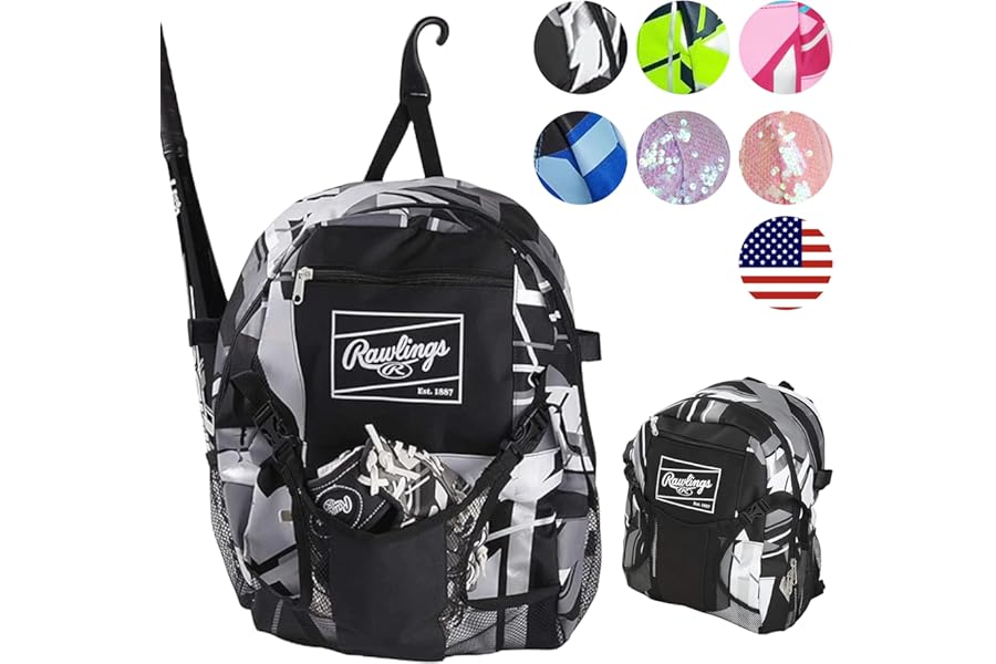 Rawlings | REMIX Backpack Equipment Bag | T-Ball & Youth Baseball / Softball | Black