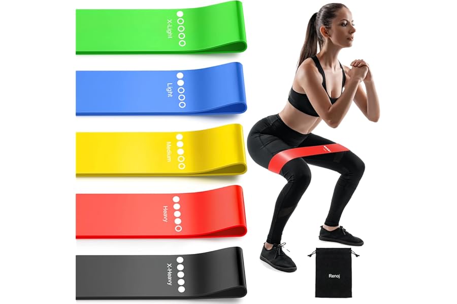 Resistance Bands for Working Out, 5-Pack Elastic Exercise Bands for Strength Training, Stretching, Workout; Home Gym Equipment for Women Men, Pilates Yoga Physical Therapy, Leg Glute Arm Exercise Kit