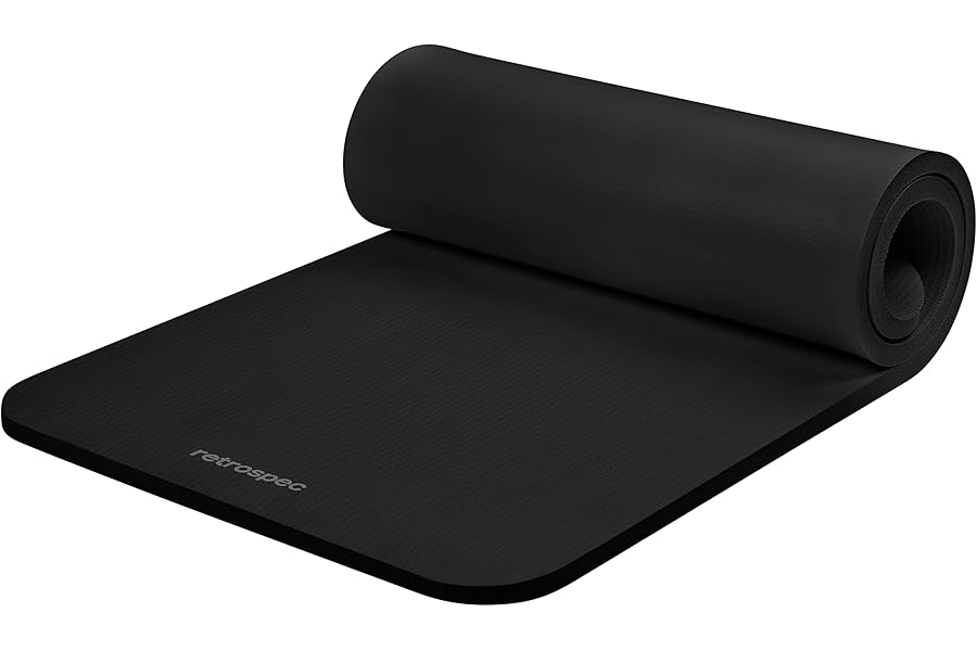 Retrospec Solana Yoga Mat 1" Thick w/Nylon Strap for Men & Women - Non Slip Exercise Mat for Home Yoga, Pilates, Stretching, Floor & Fitness Workouts