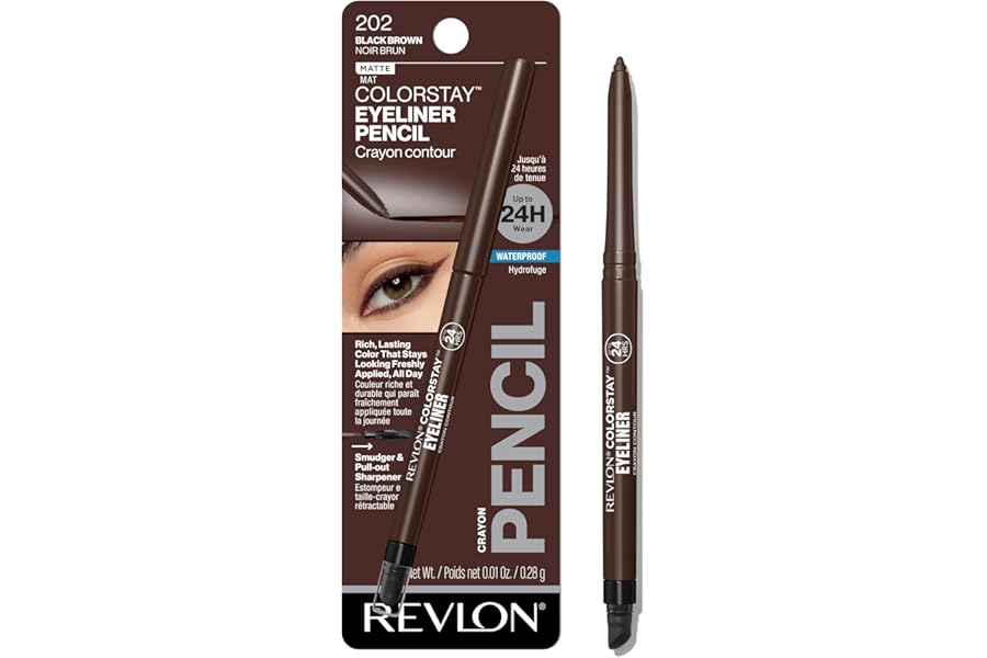 Revlon ColorStay Pencil Waterproof Eyeliner, Smudge-Proof, Eye Makeup with Built-In Sharpener, 202 Black Brown, 0.01 oz