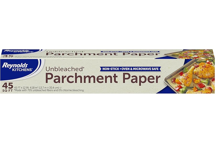 Reynolds Kitchens Unbleached Parchment Paper Roll, Non Stick Parchment Paper for Cooking and Baking, Oven Safe up to 425 Degrees, Chlorine-Free, 45 Feet x 12 Inches, 45 Total Sq. Ft.