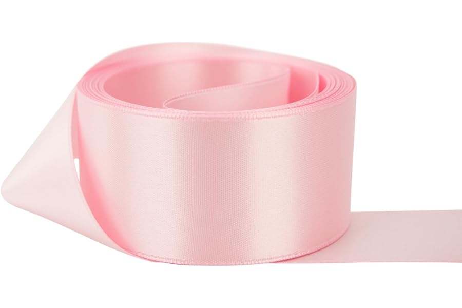 Ribbon Bazaar Double Faced Satin - Premium Gloss Finish - 100% Polyester Ribbon for Gift Wrapping, Crafts, Scrapbooking, Hair Bow, Decorating & More - 1-1/2" Light Pink 50yd Spool