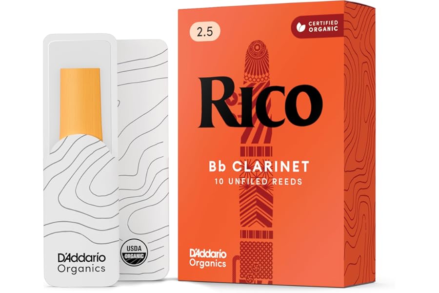 Rico Organic Bb Clarinet Reeds, Strength 2.5, Pack of 10