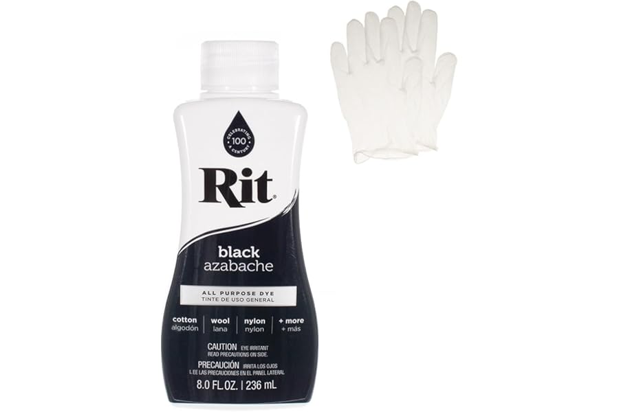 Rit Dye – Liquid Fabric Dye for Crafting, Clothing, and Décor – 8 oz. Bottle – Black (Gloves Included)