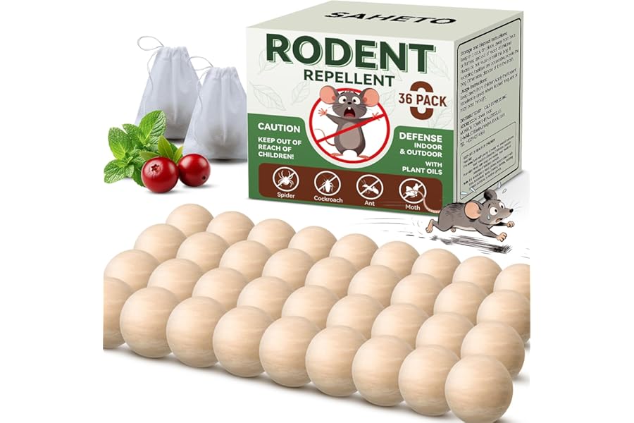 Rodent Repellent 36 Balls, Peppermint Oil Mouse Repellent Indoor & Outdoor Use, Natural Moth Balls for Rodent Mice Repellent for Home, Garage, Car, RV & Garden