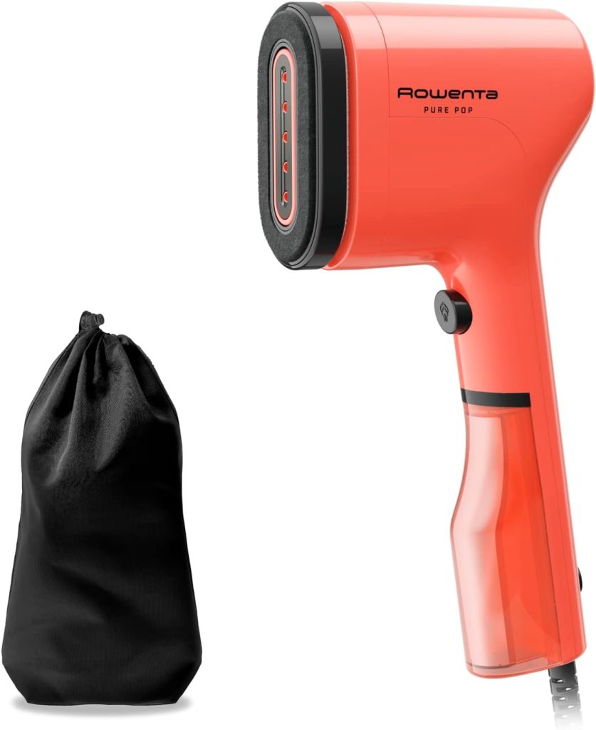 Rowenta Pure Pop - Plancha de vapor de 1300 W con salida de vapor de hasta 20 gr/min que plancha y purifica, elimina pelusas y pelo, cabezales reversibles, diseño para viaje, color coral, DR2022