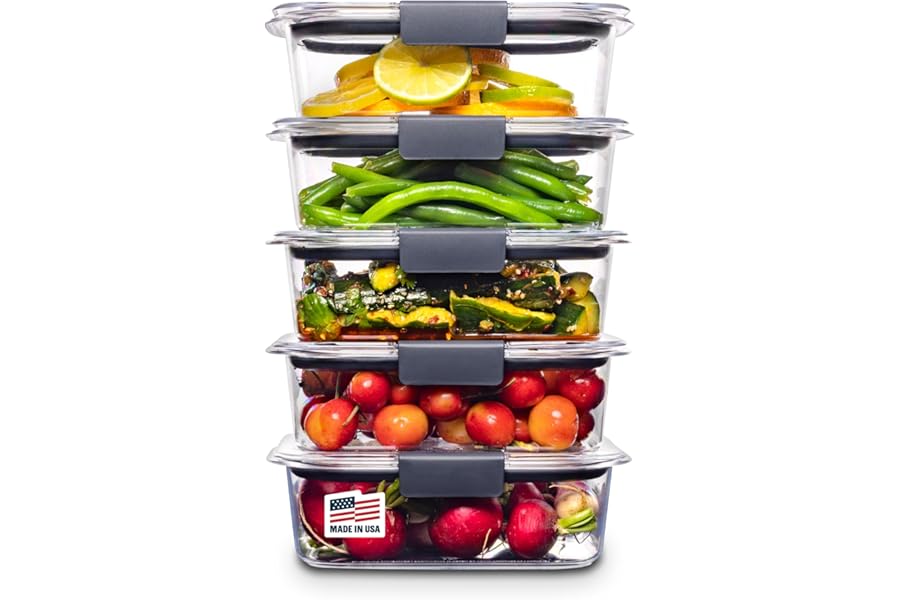 Rubbermaid Brilliance Tritan Plastic Food Storage Containers BPA Free Airtight Lids Ideal for Lunch Meal Prep & Leftovers Set of 5 (3.2 Cup)
