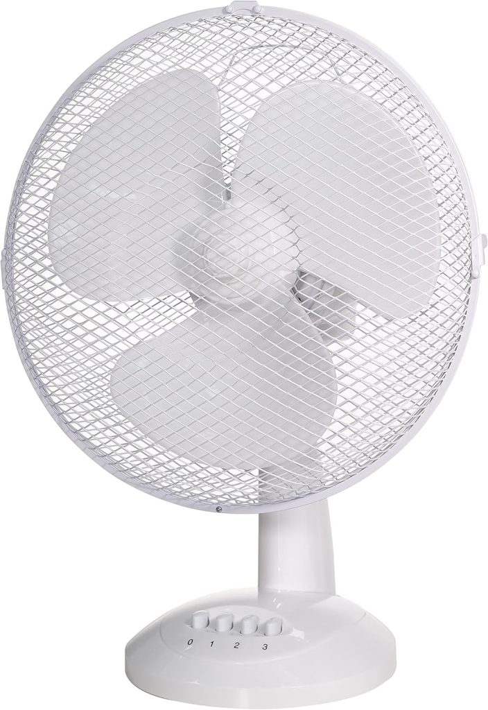Russell Hobbs 12" Inch, Lightweight, Portable Desk Fan, 3 Speeds, Wide-Angled Oscillation, Powerful Airflow, Quiet Operation, Perfect for Bedroom or Office, White - RHPDF1221