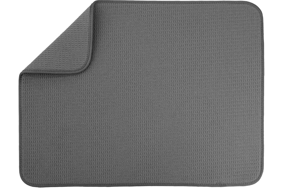 S&T INC. Dish Drying Mat XL, 18” x 24”, Absorbent Microfiber Kitchen Counter Mat, Dish Drying Pad for Dishes, Utensils, Pots and Pans, Extra Large, Charcoal