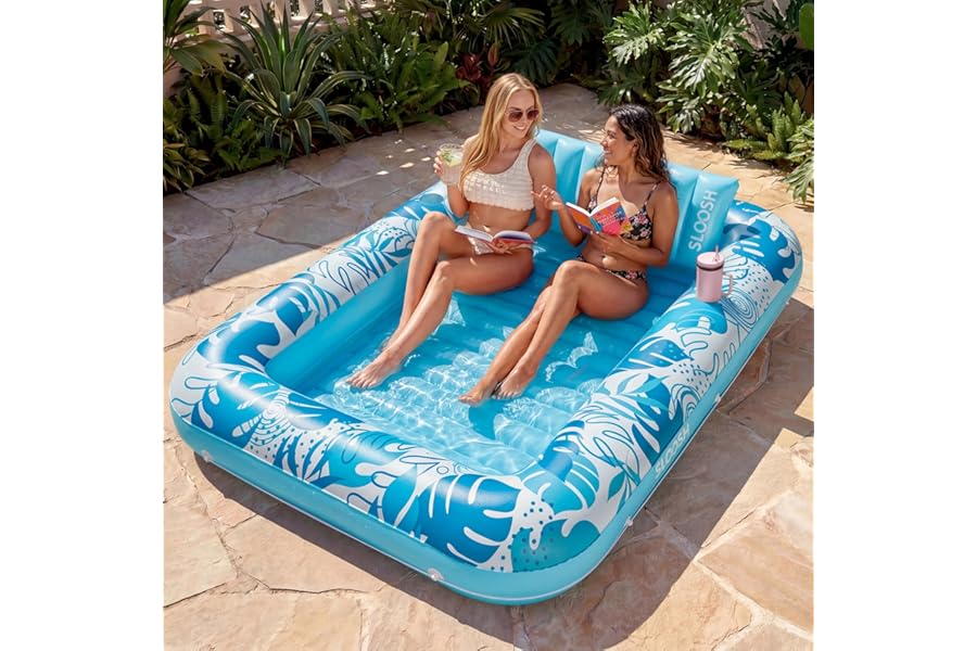 SLOOSH Inflatable Tanning Pool Lounger Float, 85" x 57" Extra Large Pool Floats Adult with Pillow, 4 in 1 Suntan Tub Raft Flo