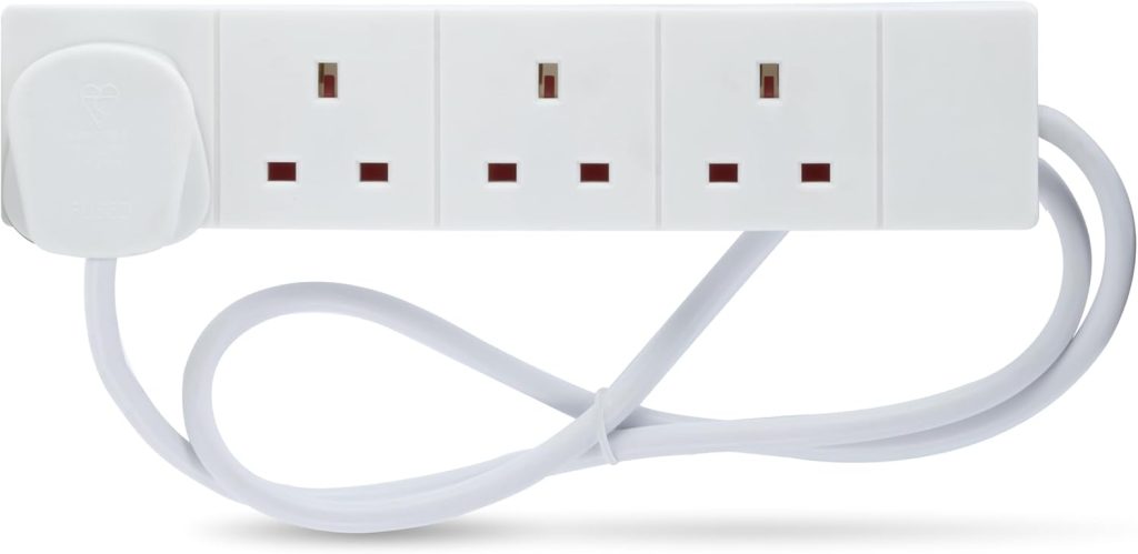STATUS 4 Way Socket Extension Lead, 1m Cable Multi-Plug Power Strip for Home & Office Use, Wall Mountable in White (4WS1M20)
