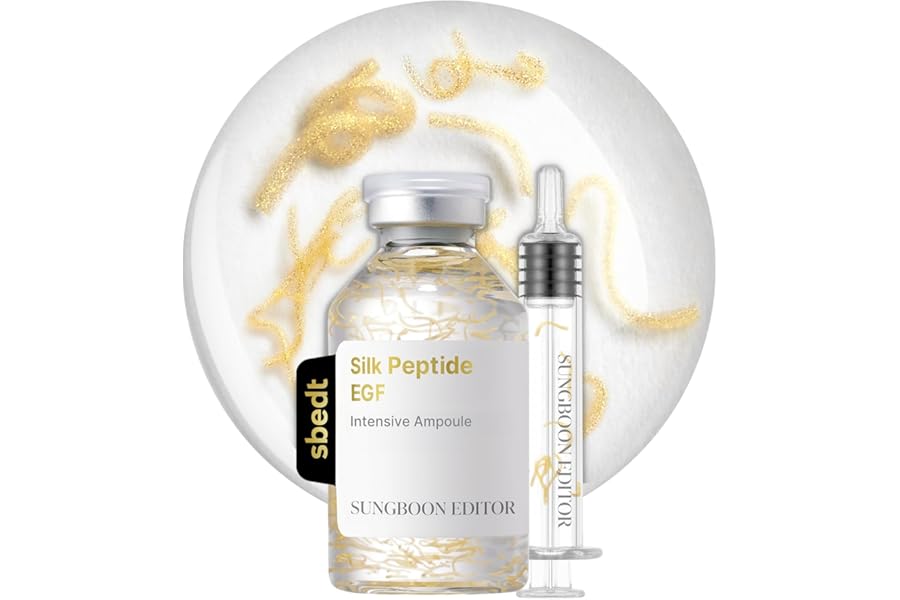 SUNGBOON EDITOR Glow Intensive Silk Peptide EGF Ampoule, Copper Peptides Serum for Face with Collagen & Multi Peptides, Hydrating Korean Skincare Facial Serum for Smooth-Looking Skin, 1.35 fl oz