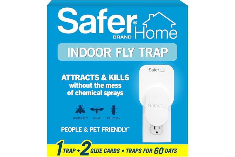 Safer Home Indoor Plug-In Fly Trap - SH502 - Effective Fruit Fly Traps for Indoors, Gnat Traps for House Indoor, 400 Sq Ft Protection - Style: 1 Device + 2 Glue Cards