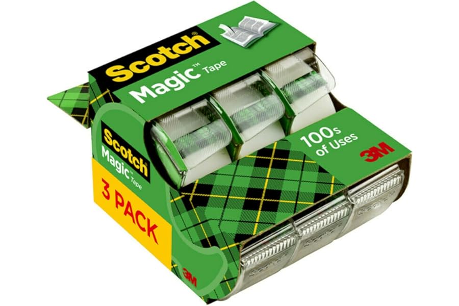 Scotch Magic Tape, 3 Dispensered Rolls, Numerous Applications, Invisible, Clear Tape Engineered for Repairing, 3/4 x 300 Inches
