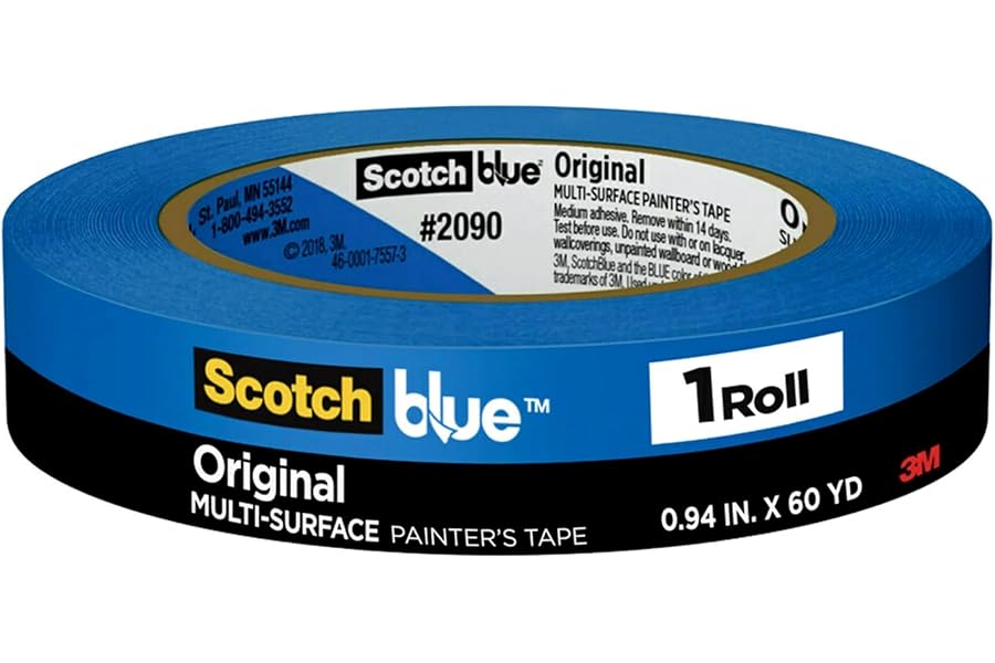 ScotchBlue Original Multi-Surface Painters Tape, 1 Inch Wide (0.94 in. x 60 Yds), 1 Roll, Blue Paint Tape Protects Surfaces and Removes Easily, Masking Tapes for Indoor and Outdoor Use (2090-24NC)
