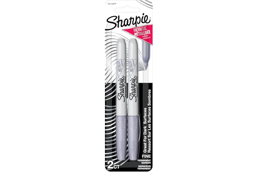 Sharpie Metallic Permanent Markers, Fine Point, Silver, 2 Count - For Black Paper or Dark Surfaces, Arts & Crafts, Posters