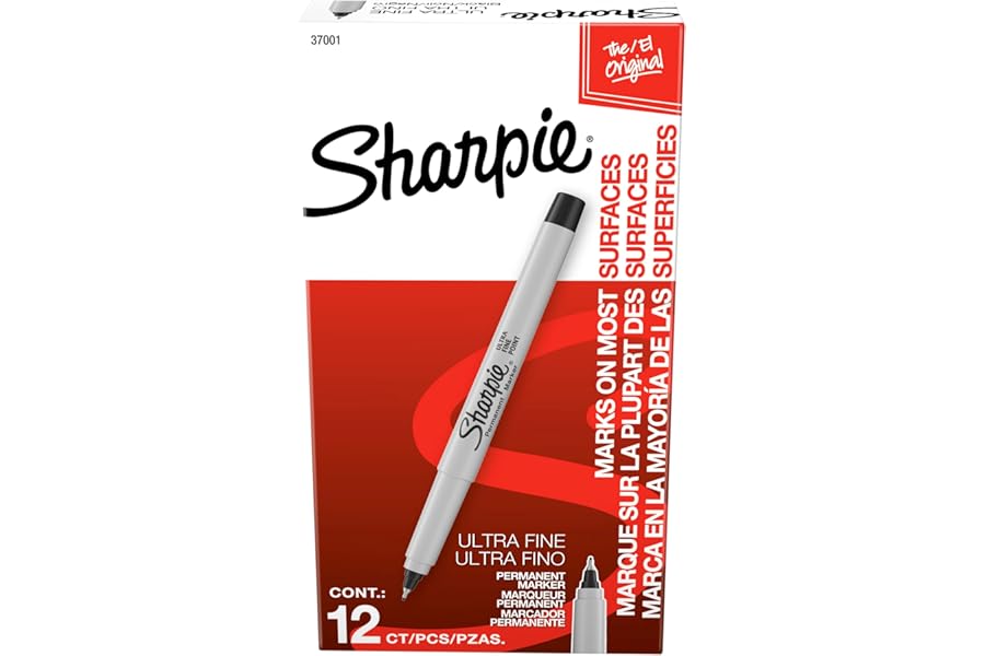 Sharpie Permanent Markers, Ultra Fine Tip, Black, 12 Count - Office Supplies, Quick Drying, Fade Resistant, Ideal for Posters, Drawing, Coloring