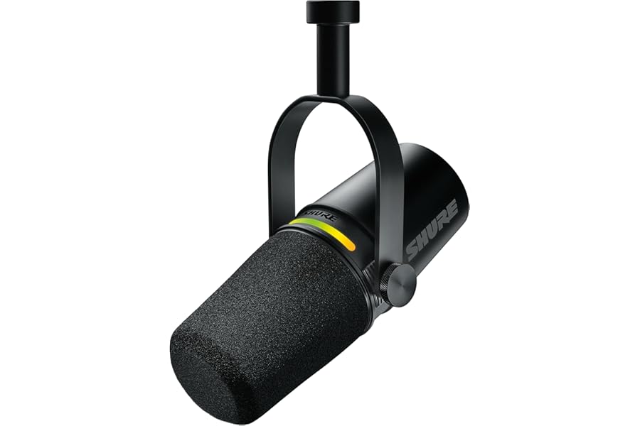 Shure MV7+ Dynamic Microphone – USB-C & XLR Podcast Mic for Streaming, Recording & Broadcasting, OBS Certified, Auto Level Mode, Digital Pop Filter, LED Panel, Black